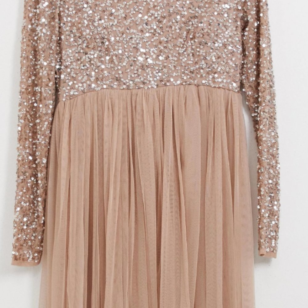 Maya Maternity Bridesmaid long sleeved maxi dress with delicate sequin and tulle